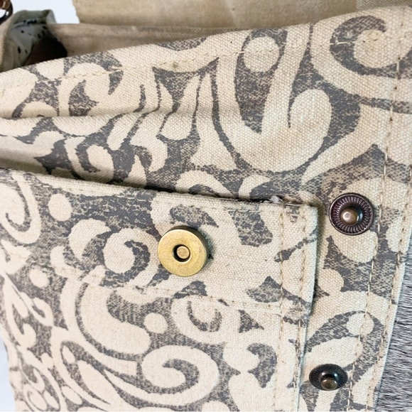 Myra Bag Factual Upcycled Canvas & Cowhide Messenger Bag S-1487 - Picture 6 of 7